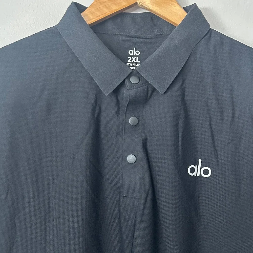 Alo Yoga Polo Shirt Womens 2XL Black Snap Button Short Sleeve Performance